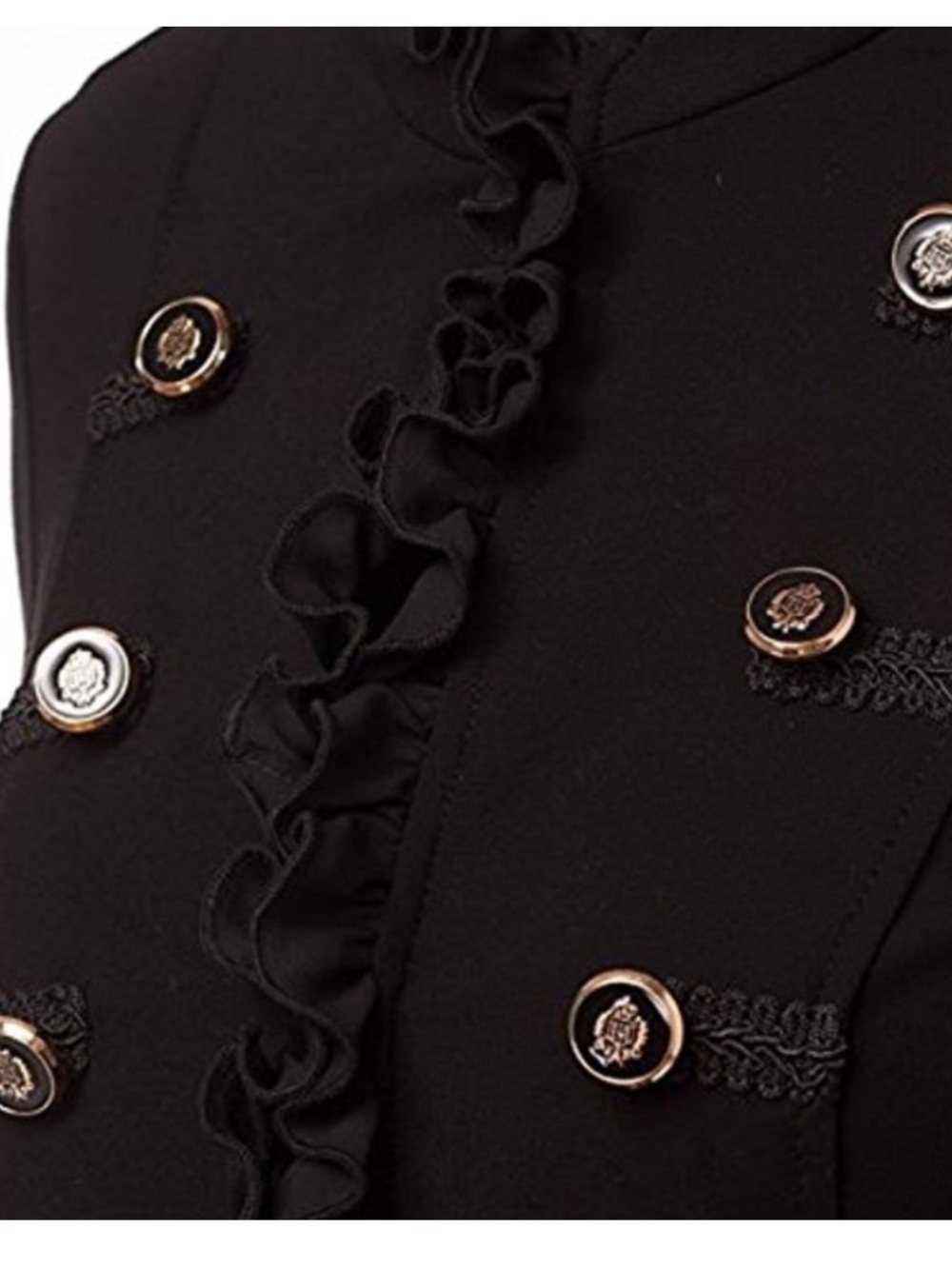 Joseph Ribkoff Black Ruffle Military-Button Bellboy Jacket Size 8 Black Ruffle - Picture 2 of 11